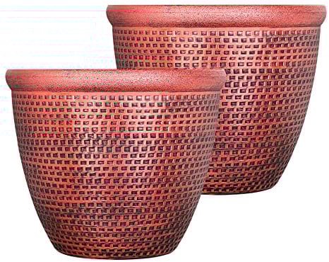 SG Traders 2 X Large Plastic Round Cromarty Plant Pot Flower Pot Planter Garden Decoration Copper 36cm Plant Pot Outdoor Flower Pots Outside Garden Planters Outdoor With Drainage Holes