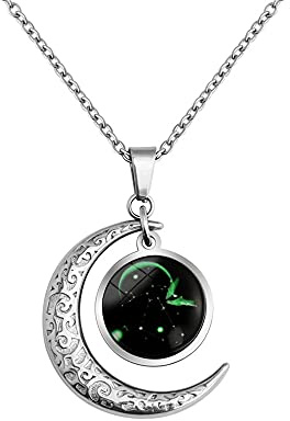 LEJAHAO Sternzeichen Kette Damen Herren mit Charms Anhänger Sternbilder Tierkreiszeichen Mond Stern Rapper Luna Modeschmuck Halskette Simple Hip Hop Medallion Zodia Necklace Ketten für Männer Jungen