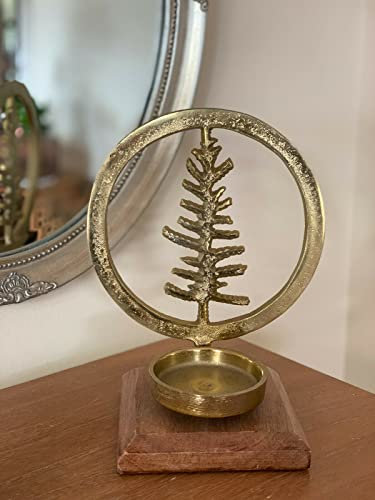 Kerzenständer Höhe 25cm Kerzenhalter Holz Alu Tannenbaum Gold Tischdeko Kerzenleuchter