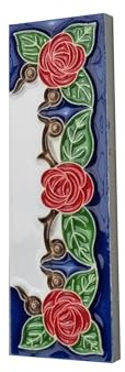Piastrelle in ceramica dipinte a mano con rosa rossa italiana, 15 cm x 4,8 cm, set da 2