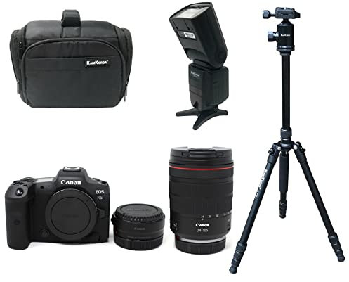 KamKorda Canera Bag + Flash + Tripod + R5 Mirrorless Digital Camera + RF 24-105 f4L Lens + R Mount Adapter, 45MP Full-Frame CMOS Sensor, DIGIC X Processor