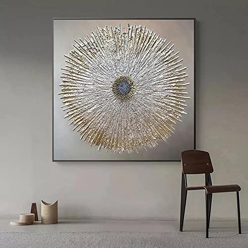 Modernes abstraktes rundes Kreis-Linien-Silber-goldene Blumen-Ausgangswand-Kunst-strukturiertes Plakat-Leinwand-Druck-Gemälde für Wohnzimmer 60x60cm Rahmenlos