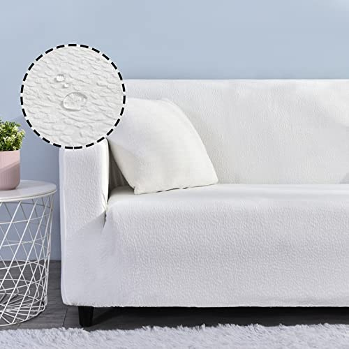 Treer Sofaüberzug Wasserdicht 1 2 3 4 Sitzer, Feste Farbe Sofabezug Elastisch Universal Schonbezug Sofa Stretch Antirutsch Sofa Hussen Spandex Sofaschoner Sofahusse (Weiß,2 Sitzer)