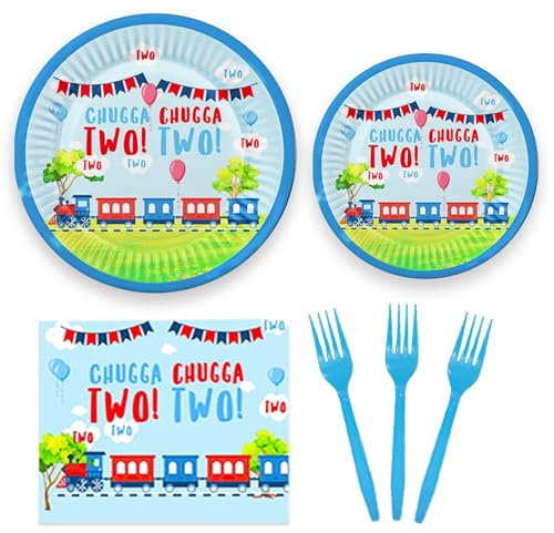 BEOXAGAR Chugga Chugga Two Two Party Supplies,Chugga Chugga Two Two Plates,Train 2nd Birthday Decorations,Train Theme 2nd Birthday Party,Train Theme 2nd Birthday Party。