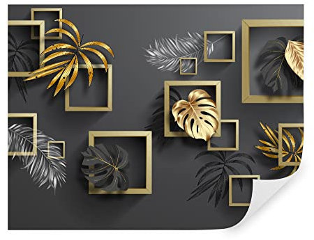 Tapeko Papier Peint 3D Panoramique 260x180 cm style 3D Formes géométriques Feuilles de Palmier d'or Papier Peint intissé pour Chambre Salon Personnalisé Décoration Murale u77858