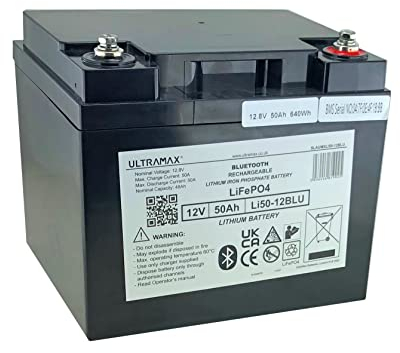 ULTRAMAX 50Ah 12.8V LiFePO4 Battery with buil-in BLUETOOTH Emergency Power Backup Lithium Iron Phosphate with 3000+ Deep Cycles and BMS Protection, Perfect for rv, Boat, Marine, Solar Panel System