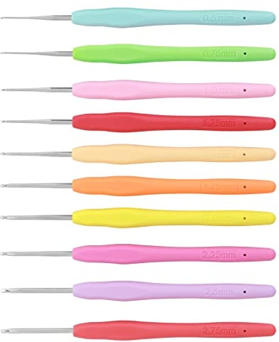 10 Stück Häkelnadeln Set Farbe Extra lang Häkelnadel Ergonomischer Weicher Silikonkautschukgriff Häkeln für Anfänger und Häkelliebhaber (0,5 mm-2,75 mm)