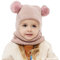 Balakaka 3-in-1-Schal Mütze Maske Winter Strickmütze Kindermütz, Doppel Pompon Kind Kinder Beanie Mütze, Warm Knitted Beanie Hat for 2-7 Jahre alte Jungen und Mädchen,rosa
