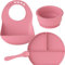 AlmaLuna® | Set Pappa Svezzamento - BPA Free - Set Svezzamento Neonati Prima Pappa: Ciotola e Piatto Con Ventosa Per Bambini, Cucchiaino, Bavaglino - Set Pappa Silicone Bimbo Bimba Neonato - Rosa