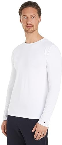 Tommy Hilfiger Men’s 3 Pack Basic Long Sleeve Tops, Multicolor (White/White/White), S