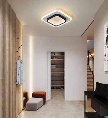 NUODIFAN Moderne Led-Deckenleuchte, 2 Lichter (Schwarz) Quadratische Deckenleuchten, 3000K/4000K/5000K 3 Farben Temperatur schaltbar Unterputz für Flur Eingang Korridor Wohnbereich