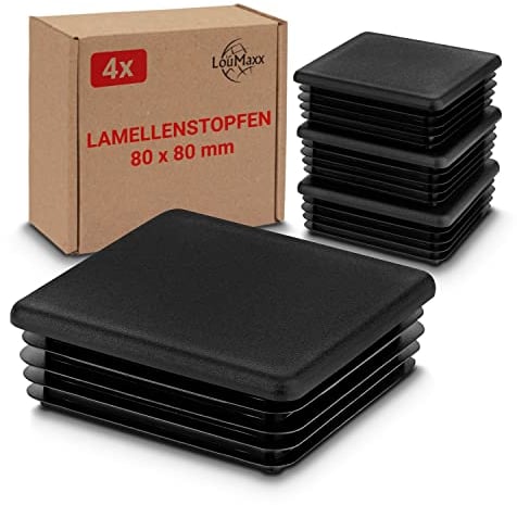 LouMaxx Lot de 4 bouchons à lamelles - 80 x 80 mm - Noir - Pour tube carré de 80 x 80 mm - En plastique robuste - Capuchons de poteaux