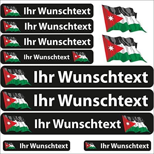 INDIGOS UG Fahrrad Aufkleber Jordanien - 13 Fahnenaufkleber wehend - Sticker selbst gestalten - Autoaufkleber- Motorrad - Namensaufkleber wasserfest personalisiert - Wunschtext