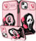 Qerrassa for iPhone 13 Case Cute Cartoon Phone Cover for iPhone 13 for Women Girly Girls i 13 Case with Camera Cover+Ring Stand Kawaii Funny Trendy Case for Apple iPhone 13 6.1, Phone Skull