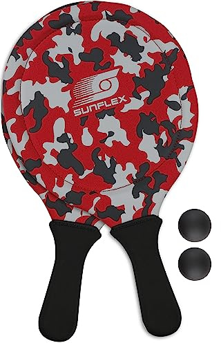 Sunflex® Jerseyprene Beachball Set Camo mit Zwei Schlägern und Zwei Bällen|weich und leicht|extrem robust und wasserfest | Schlägerspiel für Strand und Wiese