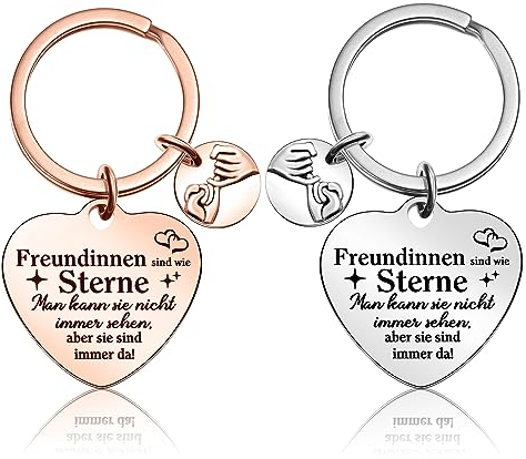 Patelai 2 Stück Geschenke für Freundin Freundschaft Schlüsselanhänger mit Herz Anhänger Beste Freundin Geschenk zum Geburtstag Weihnachten Edelstahl Schlüsselanhänger mit Gravur mit 2 Geschenkboxen