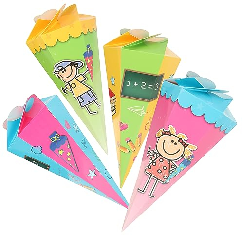 com-four® 4X Schultüte 30cm, Geschwisterschultüten aus Pappe, Faltbare Zuckertüte für die Einschulung zum Schulanfang, Geschenkverpackung für Schulanfänger
