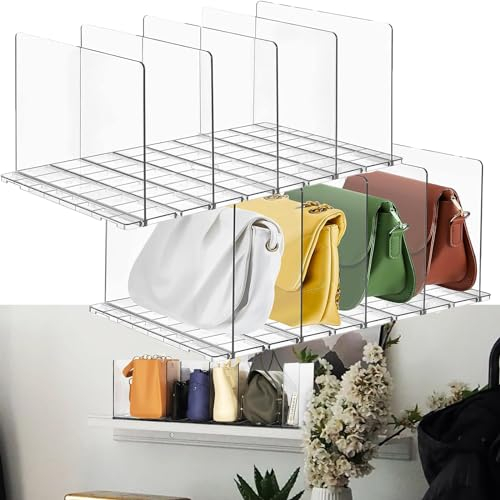 10pcs Closet Shelf Dividers, Adjustable Plastic Transparent Handbag Purse Bag Clothes Divider Shelf Clear Removable Shelf Separators for Bedroom Kitchen Cabinets Shelf Storage
