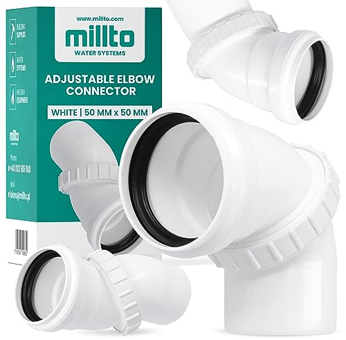 Millto™ Abwasser Verdrehung Bogen 50 mm Bodenrohr Abfallrohrkrümmer Einstellbar Abflussrohr Abwasserkanalisation Winkel Kunststoff PP Anschlussstück Formstücke