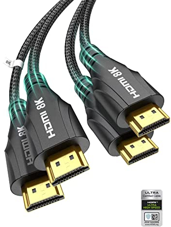 Cratree Cable HDMI 2 metros 2 Unidades Certificado,8K Ultra Alta Velocidad Cable HDMI Corto,10K 8K 60Hz 4K 120Hz 48Gbps,Dolby Vision eARC,Compatible con PS5 PS4 Pro HDTV Blu-ray Monitor