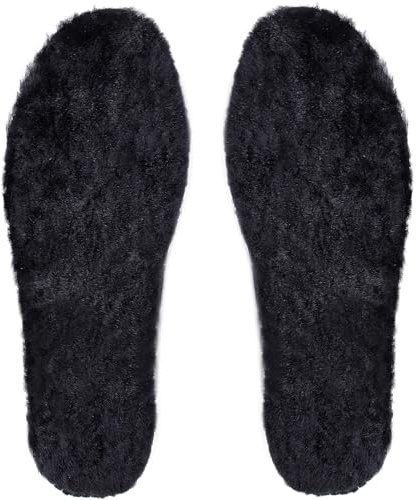 Thermal Sheepskin Insoles, Thick Wool Fleece Insole for Women Men Kids, Warm Inserts for Winter Shoes, Slippers, Snow Boots Black UK 3