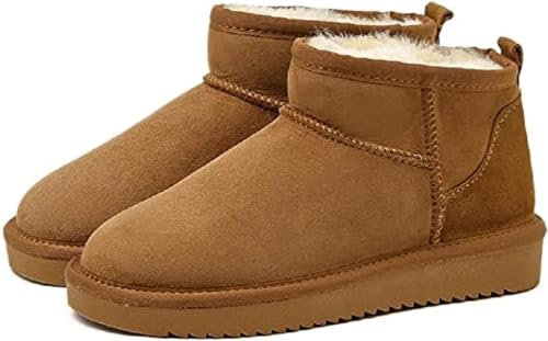 cutecool Mini bottes pour femme, mini bottines classiques avec doublure en fourrure, bottes d'hiver chaudes doublées de fourrure avec revêtement antidérapant, marron, 40 EU