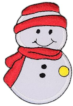 Schneemann mit Schal und Mütze Aufnäher zum aufbügeln oder aufnähen Bügelbild Aufbügler für Kleidung gestickter Bügelpatch Applikation Weihnachten Winter Patch Größe 5,0 x 7,5 cm