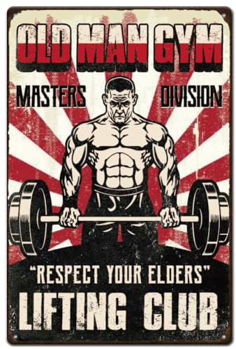 SUPERDANT Old Man Gym Blechschild Lifting Club Metallschild Gym Man Retro Blechschilder Deko Respektieren Sie Ihre Ältesten Fitness Blechschilder Gewichtheben Heimkunst Retro Deko Für Männer Gyms