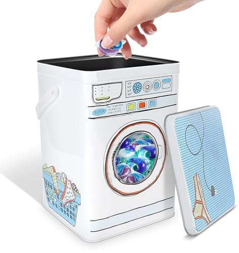 Boîte en Métal pour Poudre à Lessive Boîte de Rangement pour Gel à Lessive Bidon de Détergent à Lessive avec Conception de Lucarne Transparente Bac à Poudre à Lessive en Forme de