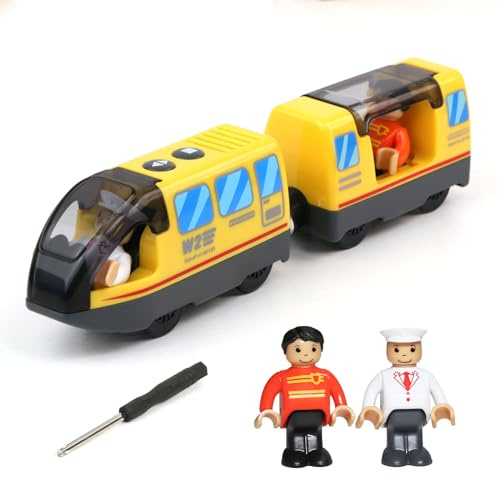 EVERGD Battery Powered Magnetic motorized toy train Set, Locomotive Train Toy for Toddlers Compatible with Most Major Brand Railway Tracks (Yellow)