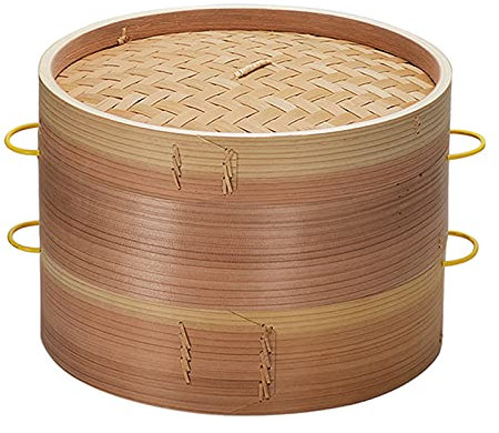 Panier à vapeur en bois fait à la main - Cuiseur à vapeur chinois avec poignée et couvercle pour la cuisson des dim sum, des boulettes et du riz