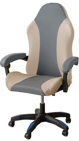 Funda Silla Gaming Cuero Impermeable Fundas de Sillas Gaming Elásticas con Brazos 4 Piezas,Funda para Silla de Juegos Funda Silla Gamer Protectora Lavable Extraíble,No Incluye Sillas,Beige-Gray