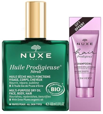 Nuxe Huile Prodigieuse Néroli Bio 100 ml + Hair Prodigieux Le Shampoo Brillance Miroir 30 ml Offert