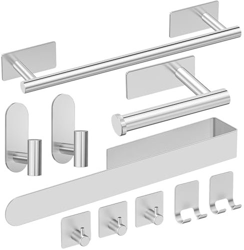 AIKER Porta Asciugamani Bagno,Versione Aggiornata Rettangolo Porta Asciugamani Bagno Adesivo 10PCS,Acciaio Inossidabile SUS304 Ispessito Accessori Bagno Per Mobili da Bagno arredo Bagno a Parete