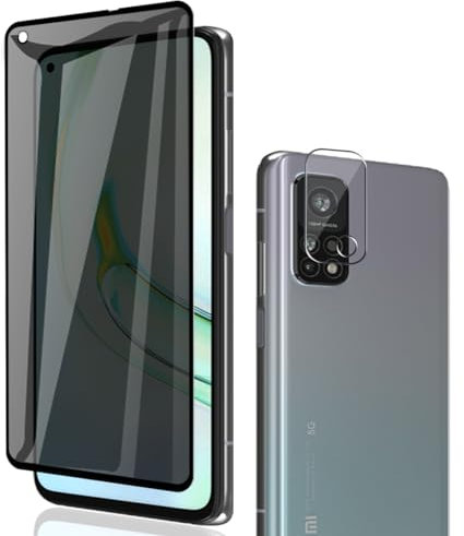 Phlleyaa Schutzfolie für Xiaomi Mi 10T/10T Pro für Panzerglas Sichtschutz,Displayschutz 1 Stück mit 1 Stück Kamera Schutzfolie,9H Härte Bläschenfrei Anti-Spy für Xiaomi 10T/10T Pro Panzer Schutz Glas