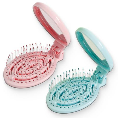 ZOPJUMA 2PCS Cepillo de pelo de viaje con espejo, plegable, de bolsillo, mini cepillo de masaje de viaje, cepillo de pelo compacto, herramienta de peinado del cabello