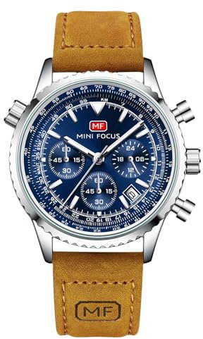 rorios Multifunktional Herrenuhren Luftfahrt Flug Chronograph Armbanduhren Einfach Quarz Uhren Freizeit Edelstahl Uhr für Männer Herren mit Leder Armband Blau