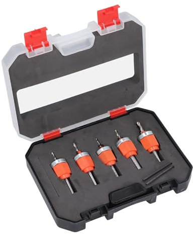 Juego de 5 Avellanadores con Tope de Profundidad de Broca Ajustable, 2,8 3 3,2 3,5 4 Mm Kit de Brocas Avellanadoras para Carpintería con Llaves, Caja de Almacenamiento