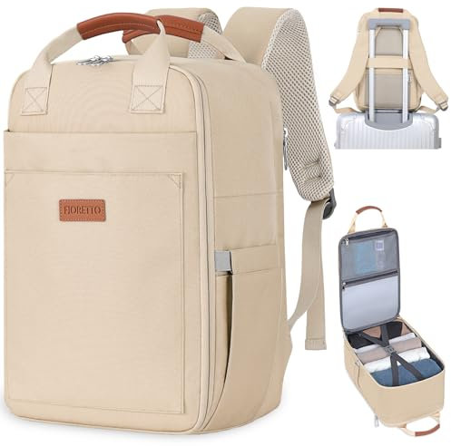 FIORETTO für Ryanair Handgepäck Rucksack 40x20x25 Klein Reiserucksack für Flugzeug Reise Rucksack Travel Backpack Carry on Luggage Schulrucksack mit Separatem 14-Zoll-Laptopfach Herren Damen Beige