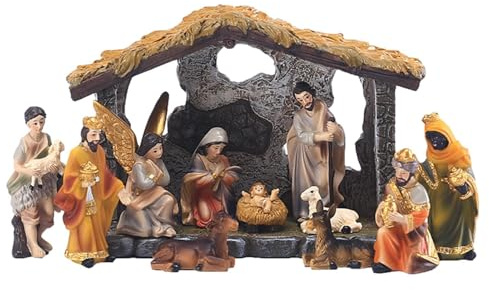 Jul julkrubba set, julkrubba födelse-set, heliga familjens miniatyrer staty baby Jesus krubba spjälsäng, heliga hantverk för jul heminredning