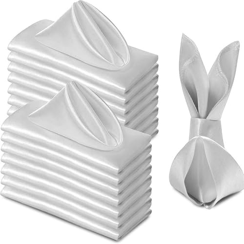 FANSU Servietten 20/50/100er Pack, Satin Hochwertige Stoffserviette Waschbare Weiche Stoffservietten für Weihnachten, Hochzeit, Geburtstag, Feiern (30x30cm/20er Pack,Silber)