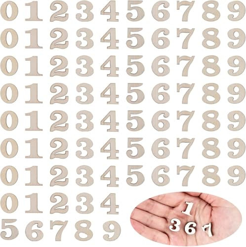 soitzhoc 100 Holz-Zahlen, Natur 0-9 für DIY Handwerk, Geburtstag, Hochzeit, Display, Dekoration, 15mm, 10 Stück pro Zahl