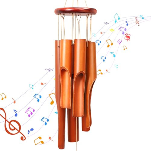 Omtofo Carillons Éoliens en Bambou, 6 Tubes, 78 cm Carillon A Vent Exterieur, Carillon à Vent en Bois pour Méditation De Guérison Sonore Maison Ntérieure Carillons Décoratifs D'extérieur