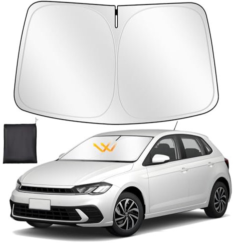 ZATOOTO Parasol para VW Polo 2018-2024, Parasol Coche Delantero Plegable, Grueso y Reflectante de Poliéster Bloquea los Rayos UV y Mantiene el Coche Más Fresco