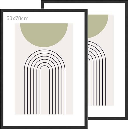 accent by nielsen Bilderrahmen, 50 x 70 cm (2er Set), Holz (MDF), Schwarz, inkl. Kunstdruck, Posterrahmen im Hoch- & Querformat, Echtglas, Velino