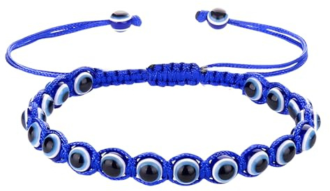 cotigo Bracelet oeil turc en acier inoxydable ou en fil + un bracelet 7 noeuds (gratuit), amulettes porte-bonheur et protection contre le mauvais œil bijoux homme bracelets femme fille, taille unique