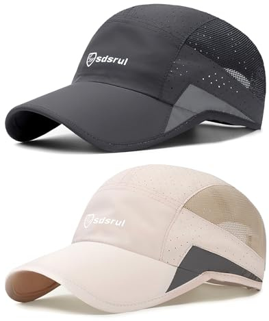 AYPOW 2 Packs Gorra de Béisbol Transpirable para Hombre, Protección Solar de Secado Rápido, Malla Plegable Lavable, Ligera Sombrero de Verano al Aire Libre con Hebilla Ajustable