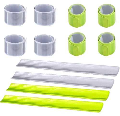 8 Stück Reflektorband,Hosenklammer Fahrrad,Fahrrad Hosenklammer, Reflektoren Fahrrad, Sicherheitsband für Jogger und Radfahrer (Silber und Grün)