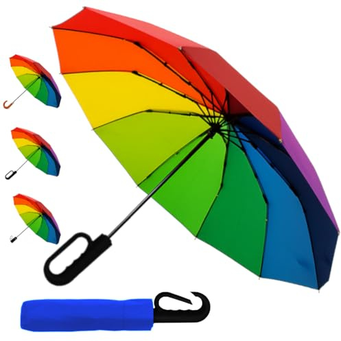 COLLAR AND CUFFS LONDON 80KPH SELTEN 12 Rippen Taschenschirm Automatik Klein - Regenschirm Faltbar - Stark Windfest Verstärkt mit Fiberglas - Auto AUF UND ZU - Regenbogenfarben Mehrfarbig Bunt