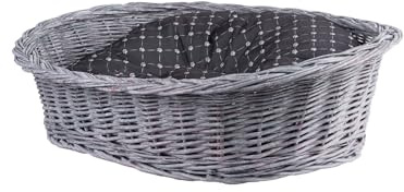 e-wicker24 Alles aus Weide Hundekorb aus Weide für Hund und Katze Hundebett Katzenbett mit Kissen Tierkorb geflochten Katzenkorb (Grau_Schwarz, 80x60 H26)
